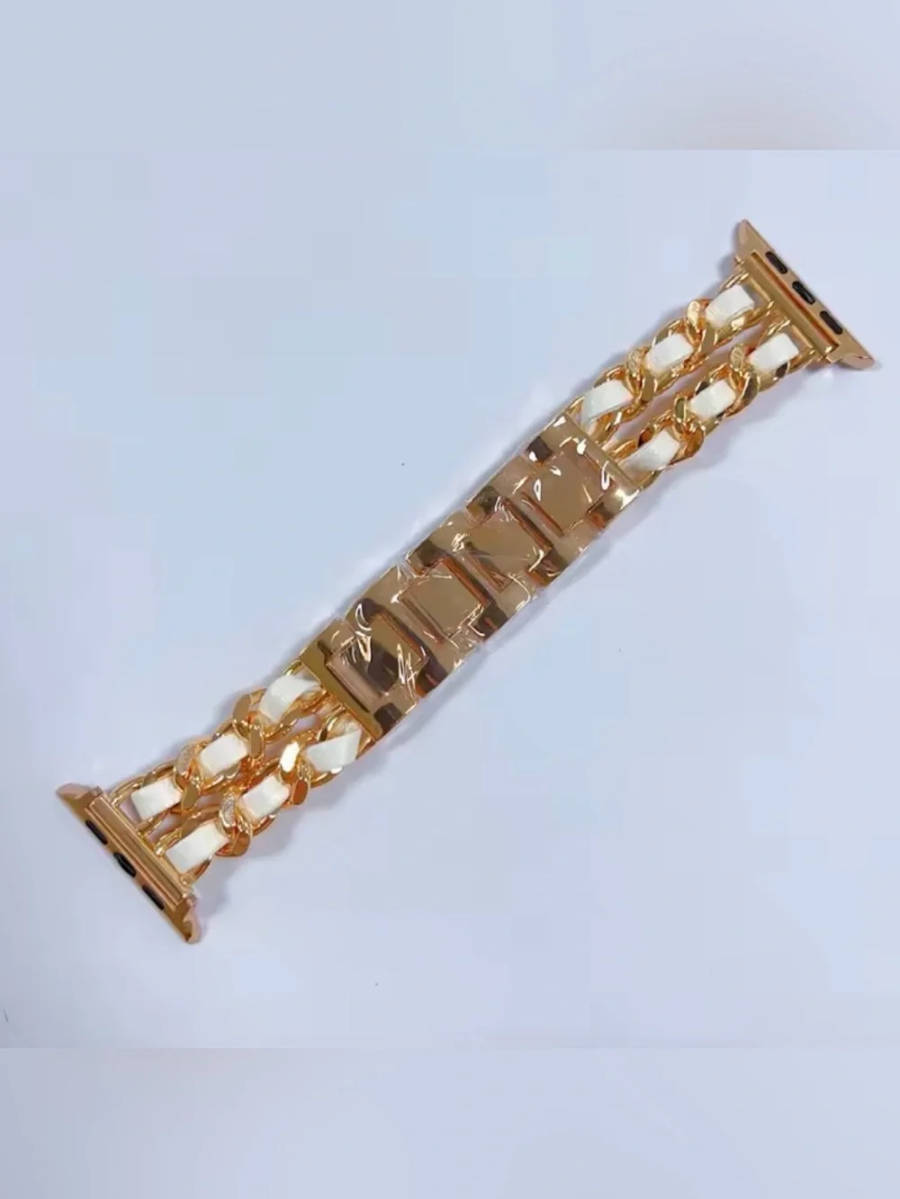 New rose gold and White Chain-Link Leather band for Apple Watch 38-49mm